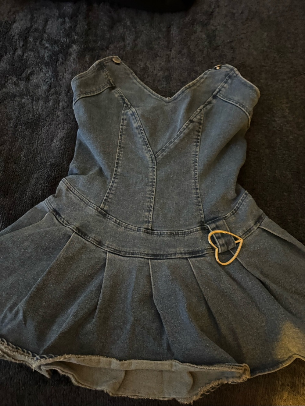 CUTE Denim Mini Dress with Heart Buckle - Blue